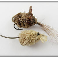 Vintage Deer Hair Brown & White Fly Rod Mouse Lure Pair 