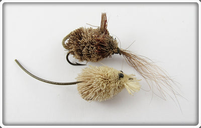 Vintage Deer Hair Brown & White Fly Rod Mouse Lure Pair 