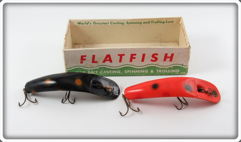 Vintage Helin Orange & Black U20 Flatfish Lure Pair With Box For Sale