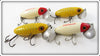 Arbogast White Red Head & Yellow Silver Ribs Jitterbug Lot Of Four