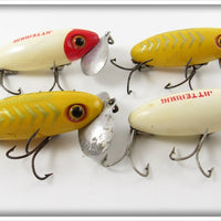Arbogast White Red Head & Yellow Silver Ribs Jitterbug Lot Of Four