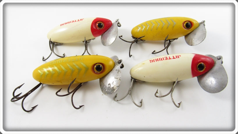 Arbogast White Red Head & Yellow Silver Ribs Jitterbug Lot Of Four