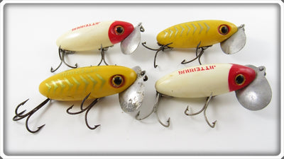 Arbogast White Red Head & Yellow Silver Ribs Jitterbug Lot Of Four