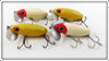 Arbogast White Red Head & Yellow Silver Ribs Jitterbug Lot Of Four