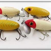 Arbogast White Red Head & Yellow Silver Ribs Jitterbug Lot Of Four