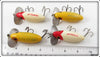 Arbogast White Red Head & Yellow Silver Ribs Jitterbug Lot Of Four