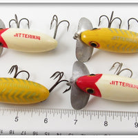 Arbogast White Red Head & Yellow Silver Ribs Jitterbug Lot Of Four