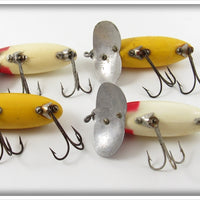 Arbogast White Red Head & Yellow Silver Ribs Jitterbug Lot Of Four