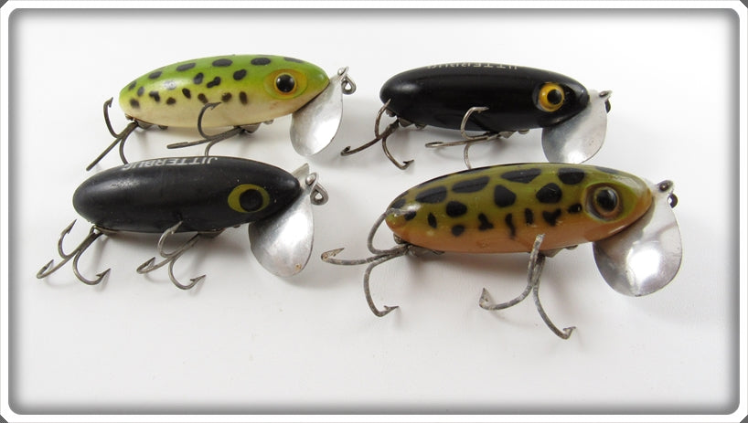 Fred Arbogast Black & Frog Spot Jitterbug Lot Of Four Lures 