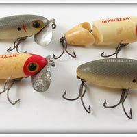 Fred Arbogast Grey Scale & White Red Head Jitterbug Lot Of Four Lures