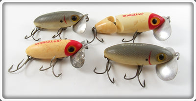 Fred Arbogast Grey Scale & White Red Head Jitterbug Lot Of Four Lures