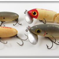 Arbogast Grey Scale & White Red Head Jitterbug Lot Of Four