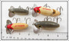 Arbogast Grey Scale & White Red Head Jitterbug Lot Of Four