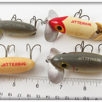 Arbogast Grey Scale & White Red Head Jitterbug Lot Of Four