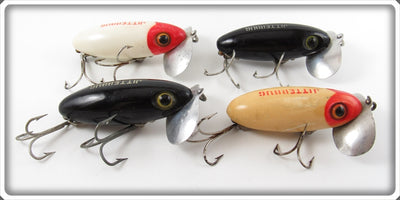Arbogast White Red Head & Black Jitterbug Lot Of Four Lures