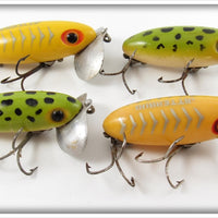 Arbogast Yellow Silver Ribs & Frog Spot Jitterbug Lot Of Four Lures