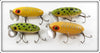 Arbogast Yellow Silver Ribs & Frog Spot Jitterbug Lot Of Four