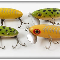 Arbogast Yellow Silver Ribs & Frog Spot Jitterbug Lot Of Four