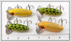 Arbogast Yellow Silver Ribs & Frog Spot Jitterbug Lot Of Four