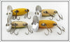 Arbogast Yellow Silver Ribs & Frog Spot Jitterbug Lot Of Four