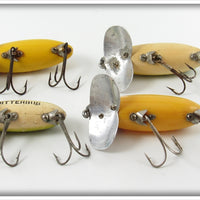 Arbogast Yellow Silver Ribs & Frog Spot Jitterbug Lot Of Four