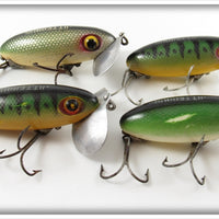 Fred Arbogast Green Scale & Perch Jitterbug Lot Of Four Lures 