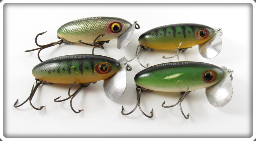 Fred Arbogast Green Scale & Perch Jitterbug Lot Of Four Lures 
