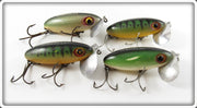 Fred Arbogast Green Scale & Perch Jitterbug Lot Of Four Lures 