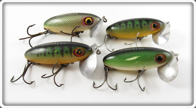 Fred Arbogast Green Scale & Perch Jitterbug Lot Of Four Lures 