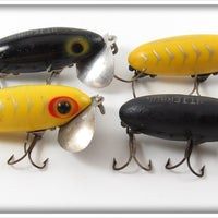 Fred Arbogast Black & Yellow Silver Ribs Jitterbug Lot Of Four Lures