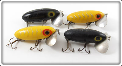 Fred Arbogast Black & Yellow Silver Ribs Jitterbug Lot Of Four Lures