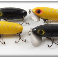 Arbogast Black & Yellow Silver Ribs Jitterbug Lot Of Four