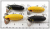 Arbogast Black & Yellow Silver Ribs Jitterbug Lot Of Four