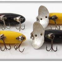 Arbogast Black & Yellow Silver Ribs Jitterbug Lot Of Four