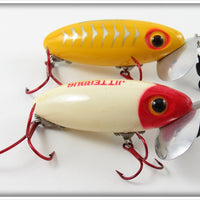 Arbogast Red Head White & Yellow Silver Ribs Jitterbug Pair 