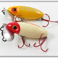 Arbogast Red Head White & Yellow Silver Ribs Jitterbug Pair