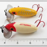 Arbogast Red Head White & Yellow Silver Ribs Jitterbug Pair