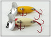 Arbogast Red Head White & Yellow Silver Ribs Jitterbug Pair