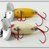 Arbogast Red Head White & Yellow Silver Ribs Jitterbug Pair