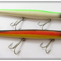 Vintage Pencil Plug White Green Back & Rainbow Lure Pair