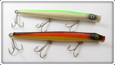 Vintage Pencil Plug White Green Back & Rainbow Lure Pair