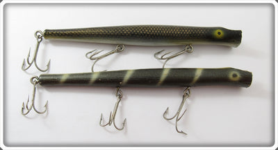 Vintage Pencil Plug Black Gold Scale & Black White Stripe Lure Pair