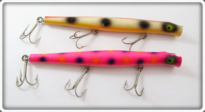 Vintage Pencil Plug White Black Spot & Pink Spotted Lure Pair