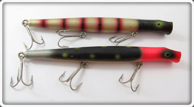 Vintage Pencil Plug Silver Pink Stripe & Black Pink Head Lure Pair