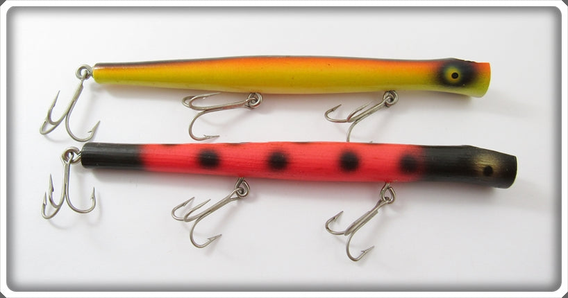 Vintage Pencil Plug Orange Spotted & Rainbow Lure Pair