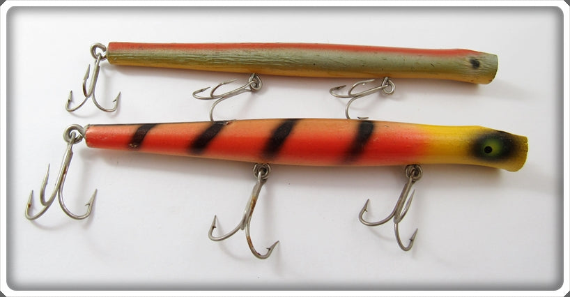 Vintage Pencil Plug Red Striped & Rainbow Lure Pair