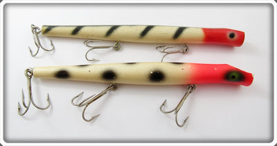 Vintage Pencil Plug White Black Spot & Black Stripes Lure Pair