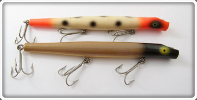 Vintage Pencil Plug White Spotted & Brown Lure Pair