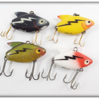 Heddon Sonic Lot Of Four: Yellow, Black, Perch, & Red/White