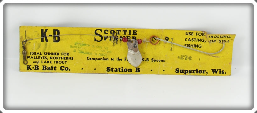 Vintage K-B Bait Co Scottie Spinner Lure On Card